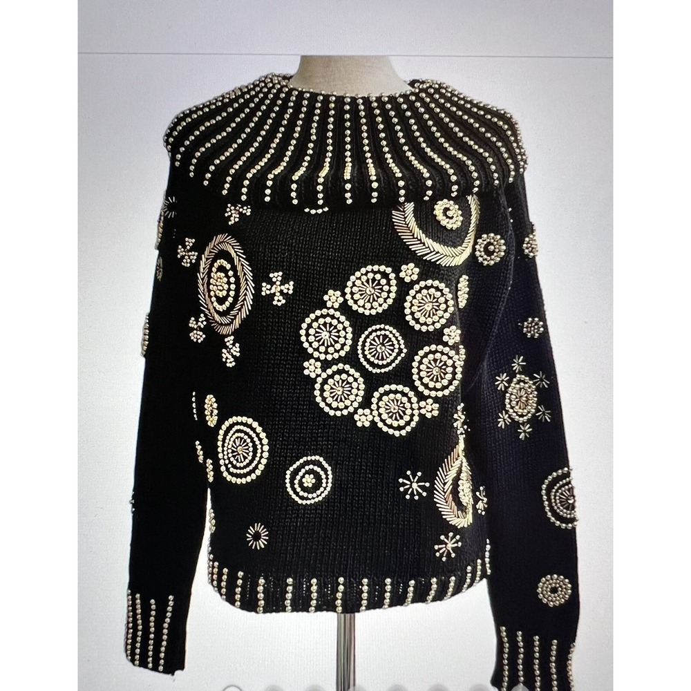 Michael Simon Sweater Womens One Size Black Excellent Gold Beaded Cowl Neck - Picture 2 of 7